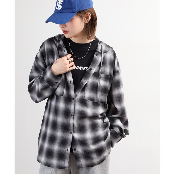 フードビッグチェックシャツ トップス チェック | JungleJalopy | 詳細画像6 
