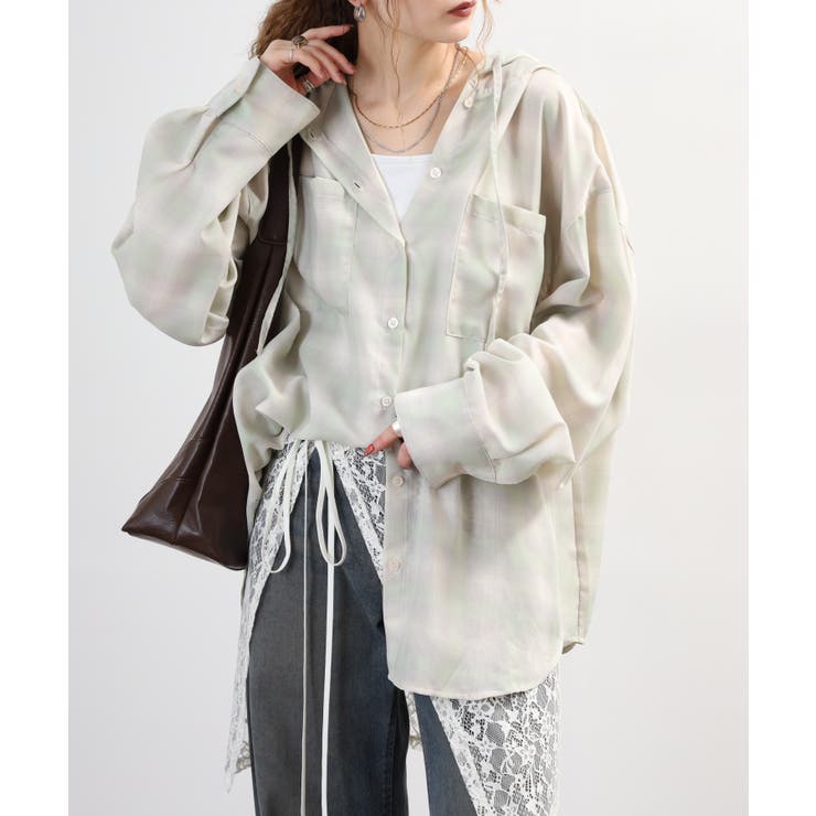 GREEN | フードビッグチェックシャツ トップス チェック | JungleJalopy