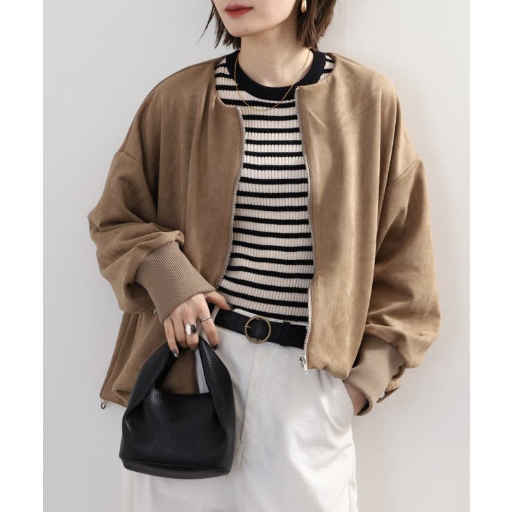 BEIGE | スエードポンチ裾バルーンリブブルゾン レディース | JungleJalopy