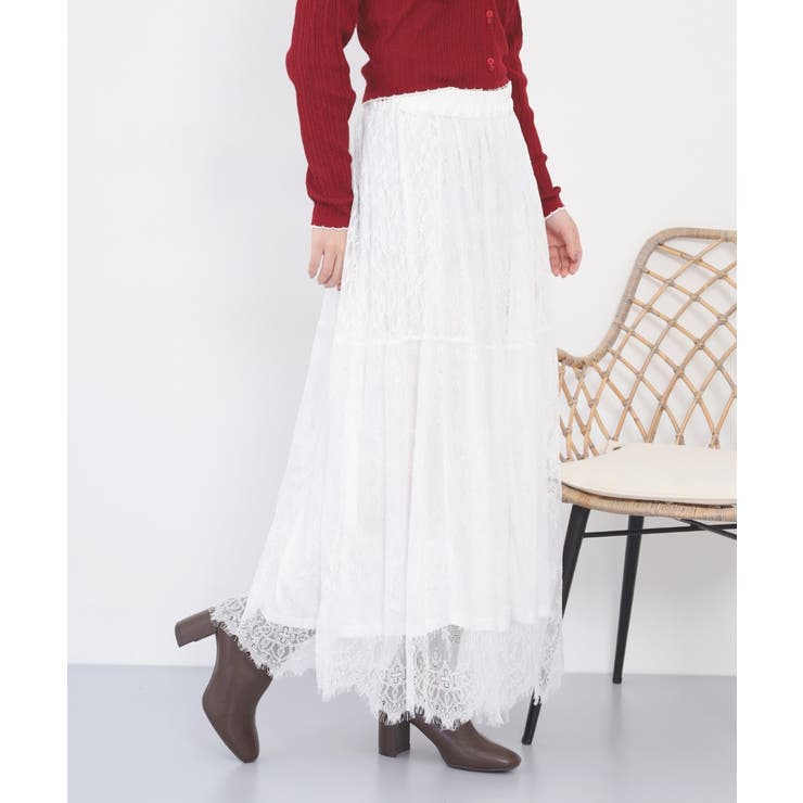 OFFWHITE | ひげレース切替ロング丈スカート レディース | JungleJalopy