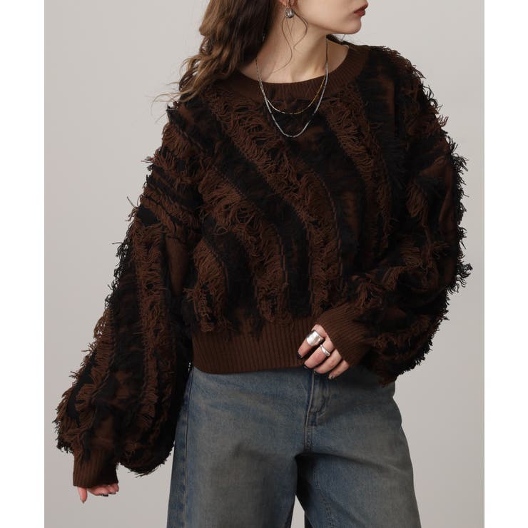 モヘアタッチ フリンジジャガード ニット | JungleJalopy | 詳細画像16 