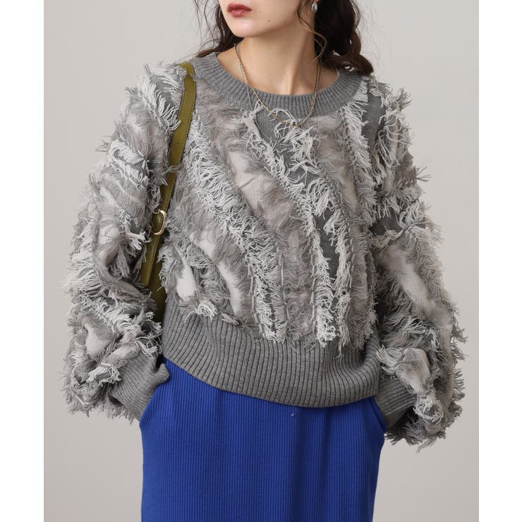 GRAY | モヘアタッチ フリンジジャガード ニット | JungleJalopy