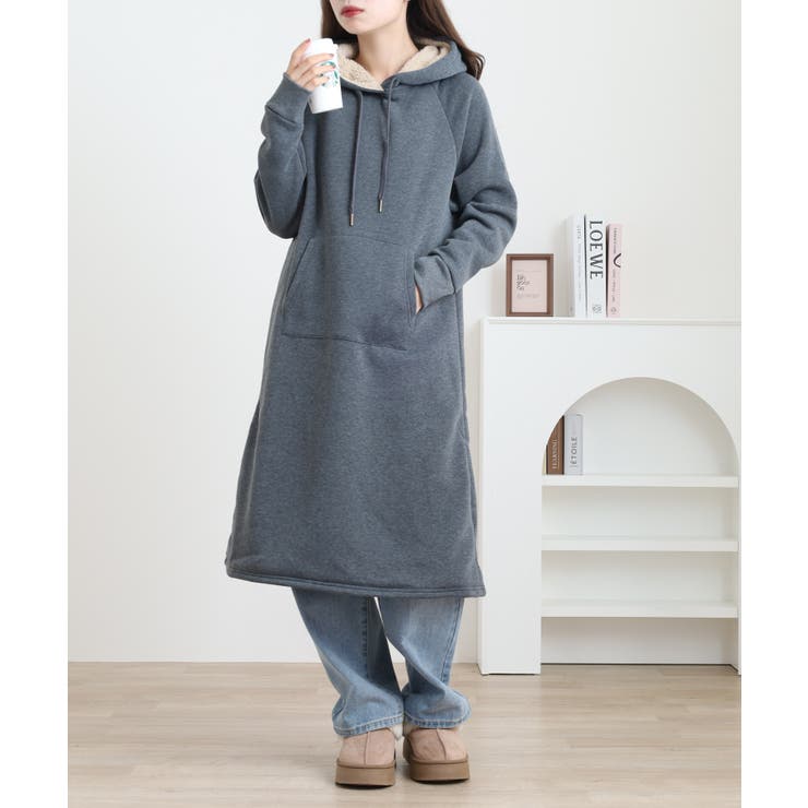 M-CHARCOAL | 裏ボア パーカー ワンピース | JungleJalopy