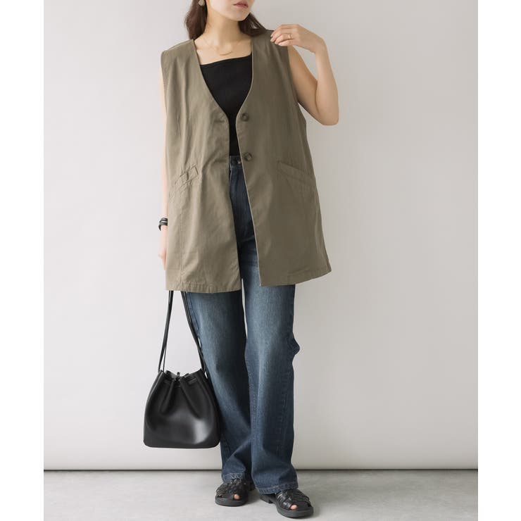 ベスト ジレ ツイルノーカラージレ レディース ツイルノーカラージレ ベスト ノースリーブ[品番：BEKW0000546