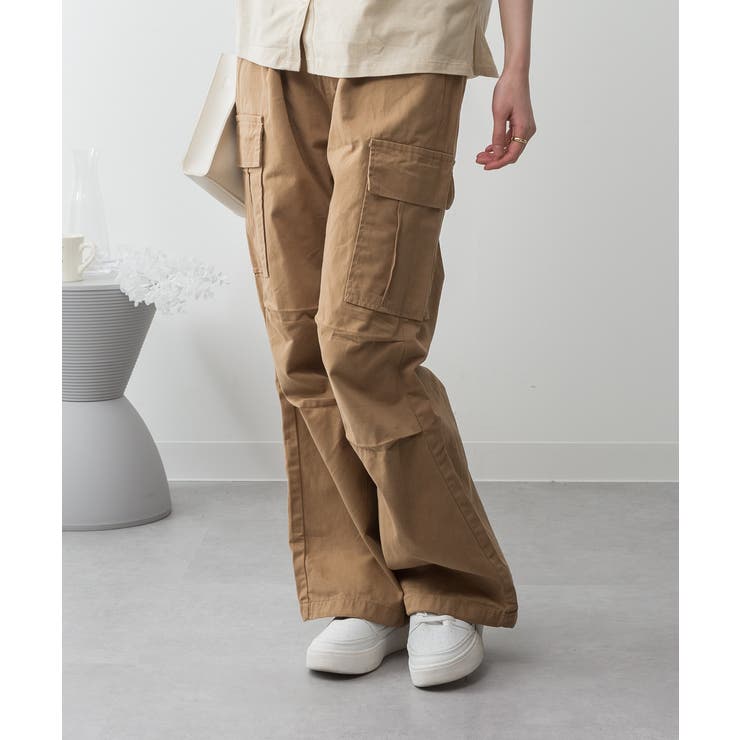 BEIGE | ツイルワイドカーゴパンツ レディース 大きいサイズ | JungleJalopy