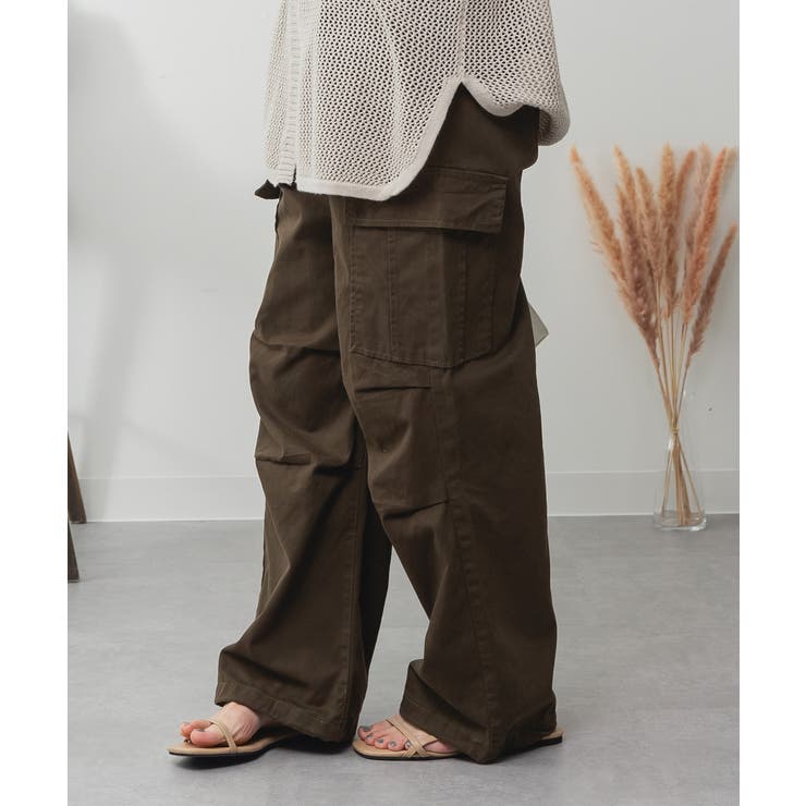 KHAKI | ツイルワイドカーゴパンツ レディース 大きいサイズ | JungleJalopy