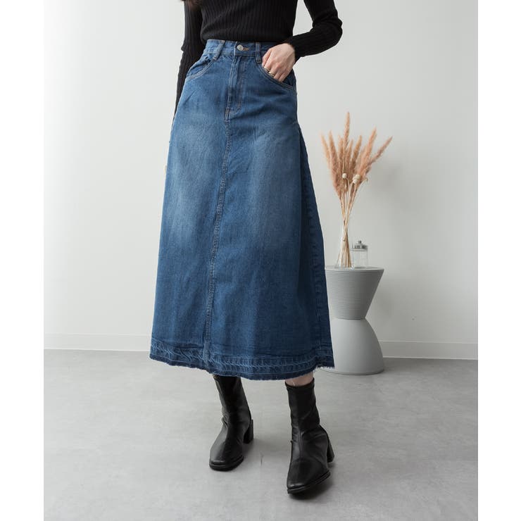 BLUE | サイドタックデニムスカート レディース 大きいサイズ | JungleJalopy
