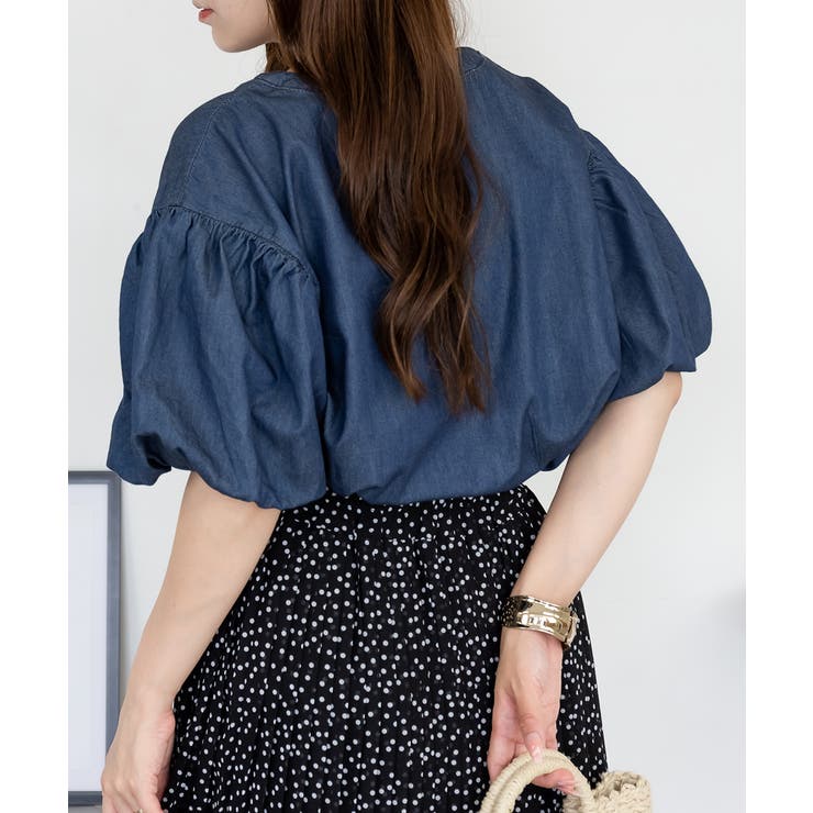 エアリーデニム 袖パフスリーブシャツ レディース 大きいサイズ | JungleJalopy | 詳細画像5 