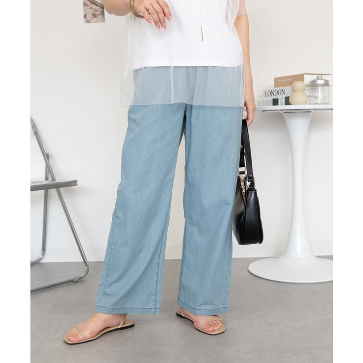 LIGHTBLUE | エアリーデニム ウエストゴムパンツ レディース 大きいサイズ | JungleJalopy