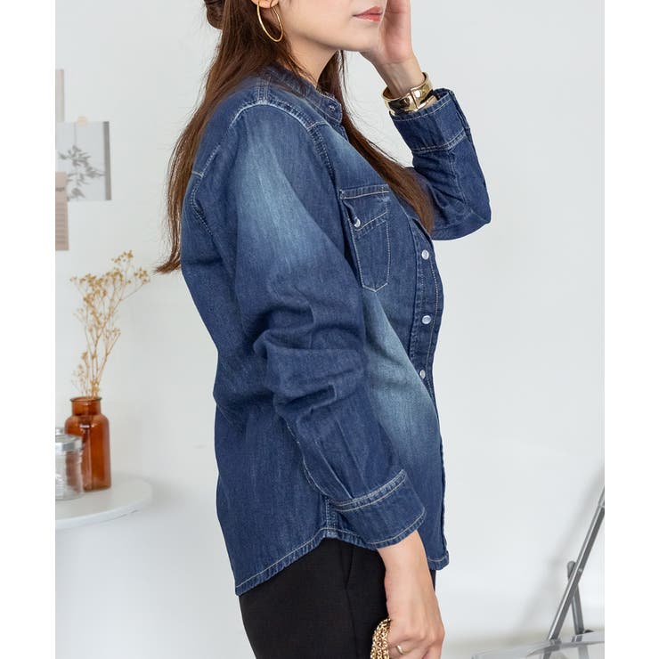 ノーカラーウエスタンデニムシャツ レディース 大きいサイズ レビュー特典あり | JungleJalopy | 詳細画像11 