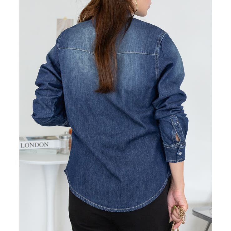 ノーカラーウエスタンデニムシャツ レディース 大きいサイズ レビュー特典あり | JungleJalopy | 詳細画像12 