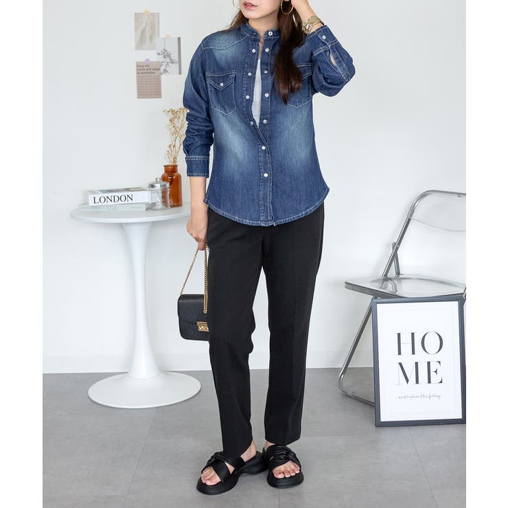 ノーカラーウエスタンデニムシャツ レディース 大きいサイズ レビュー特典あり | JungleJalopy | 詳細画像13 