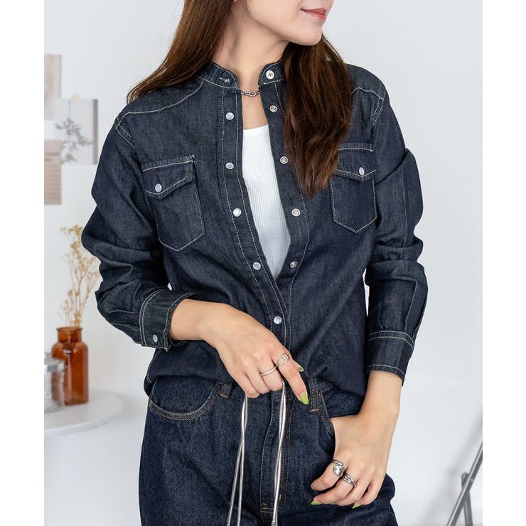 ノーカラーウエスタンデニムシャツ レディース 大きいサイズ レビュー特典あり | JungleJalopy | 詳細画像16 