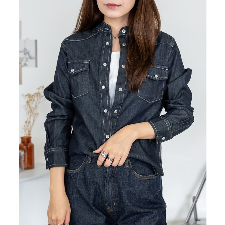 ノーカラーウエスタンデニムシャツ レディース 大きいサイズ レビュー特典あり | JungleJalopy | 詳細画像17 