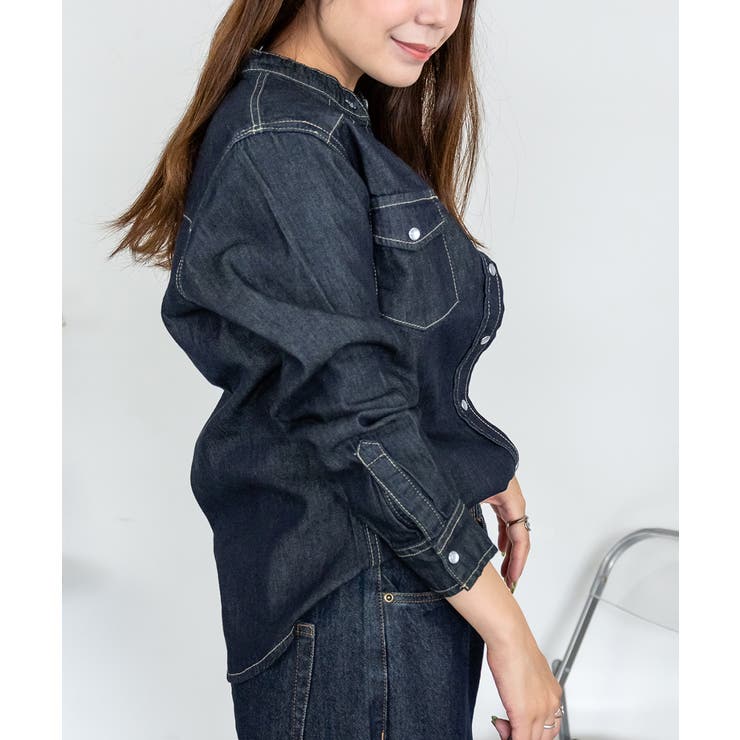 ノーカラーウエスタンデニムシャツ レディース 大きいサイズ レビュー特典あり | JungleJalopy | 詳細画像18 