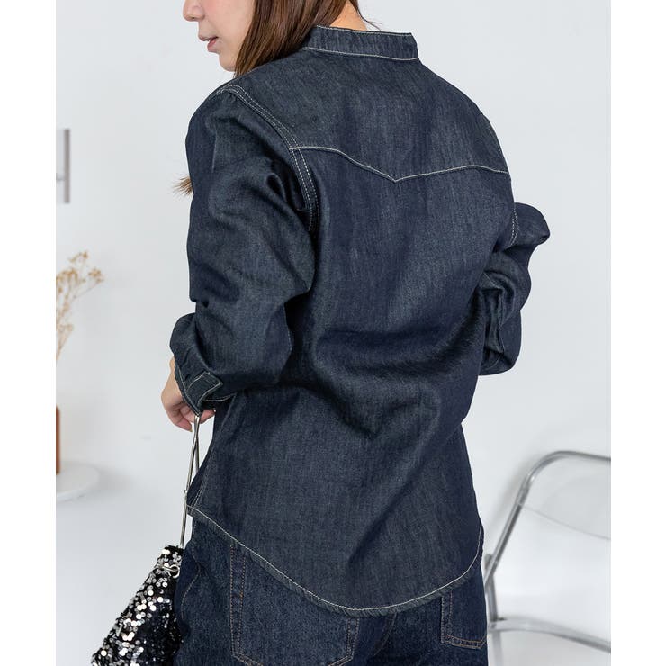 ノーカラーウエスタンデニムシャツ レディース 大きいサイズ レビュー特典あり | JungleJalopy | 詳細画像19 