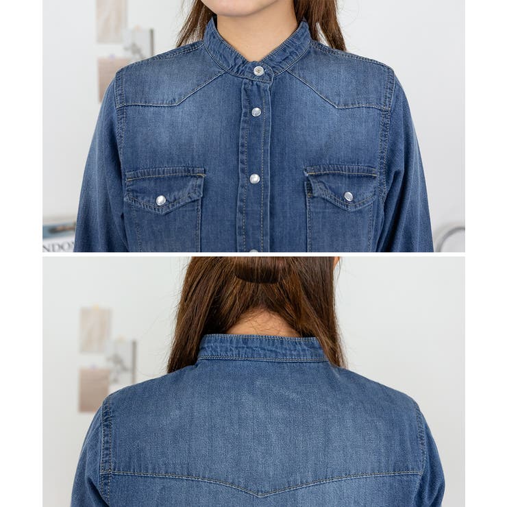 ノーカラーウエスタンデニムシャツ レディース 大きいサイズ レビュー特典あり | JungleJalopy | 詳細画像27 