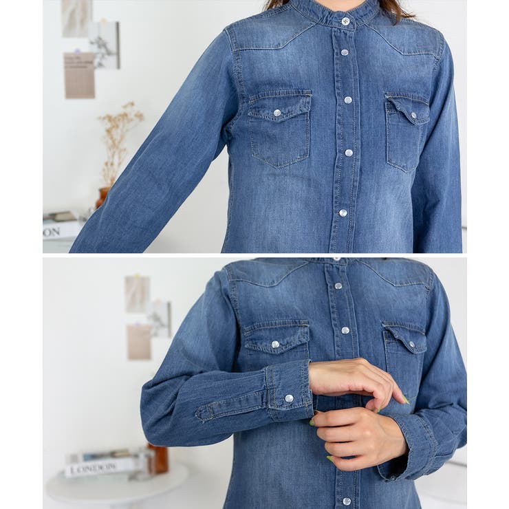 ノーカラーウエスタンデニムシャツ レディース 大きいサイズ レビュー特典あり | JungleJalopy | 詳細画像28 