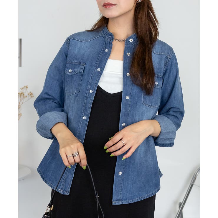 ノーカラーウエスタンデニムシャツ レディース 大きいサイズ レビュー特典あり | JungleJalopy | 詳細画像3 