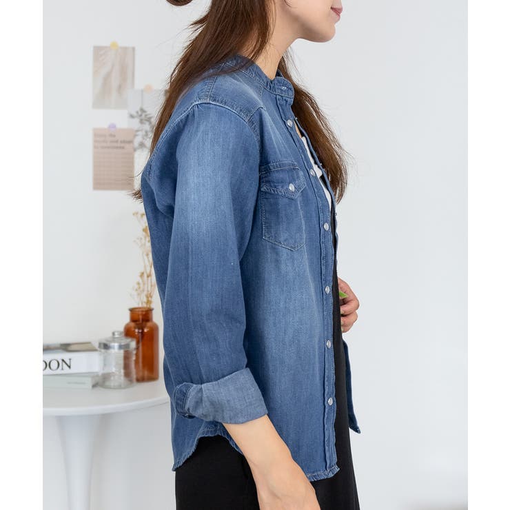 ノーカラーウエスタンデニムシャツ レディース 大きいサイズ レビュー特典あり | JungleJalopy | 詳細画像4 