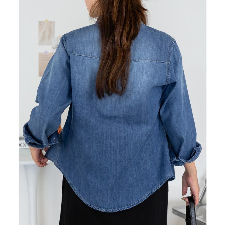 ノーカラーウエスタンデニムシャツ レディース 大きいサイズ レビュー特典あり | JungleJalopy | 詳細画像5 
