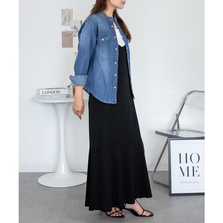 ノーカラーウエスタンデニムシャツ レディース 大きいサイズ レビュー特典あり | JungleJalopy | 詳細画像7 