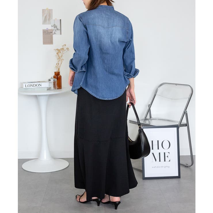 ノーカラーウエスタンデニムシャツ レディース 大きいサイズ レビュー特典あり | JungleJalopy | 詳細画像8 