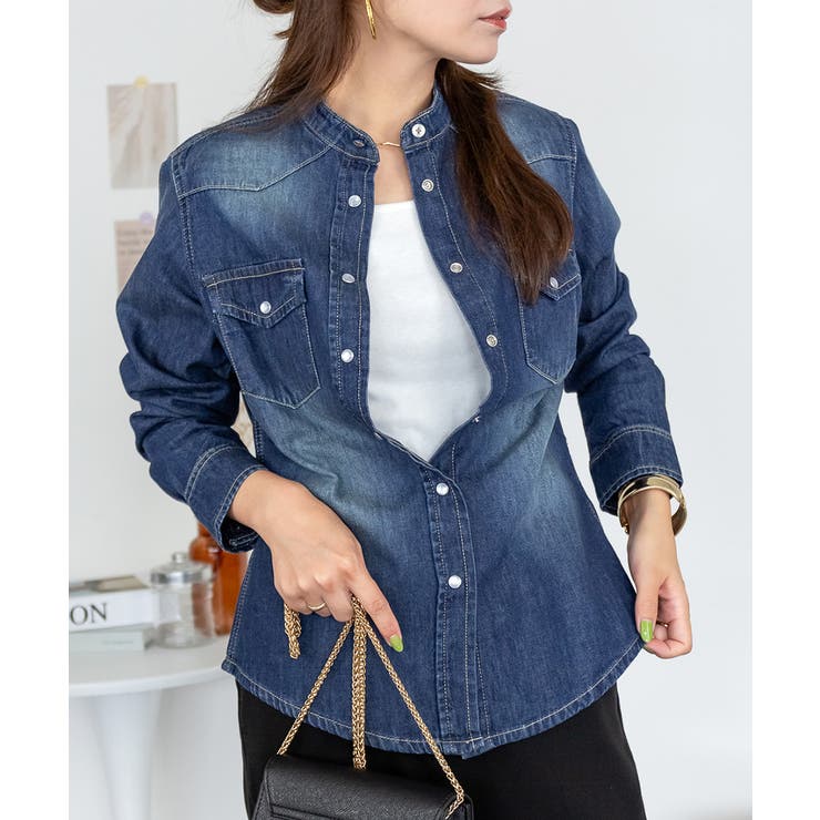 ノーカラーウエスタンデニムシャツ レディース 大きいサイズ レビュー特典あり | JungleJalopy | 詳細画像9 