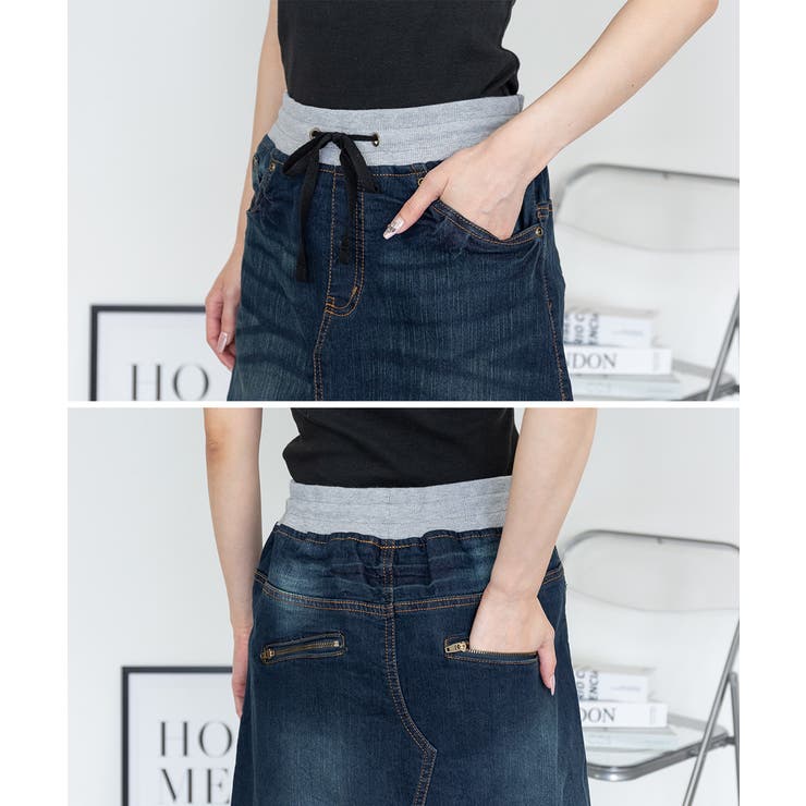 【S-M・L-LL・3L・4L】ウエストリブ デニムロングスカート | JungleJalopy | 詳細画像18 