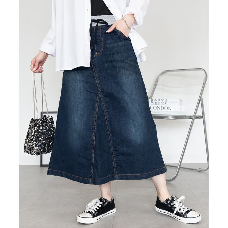 【S-M・L-LL・3L・4L】ウエストリブ デニムロングスカート | JungleJalopy | 詳細画像3 