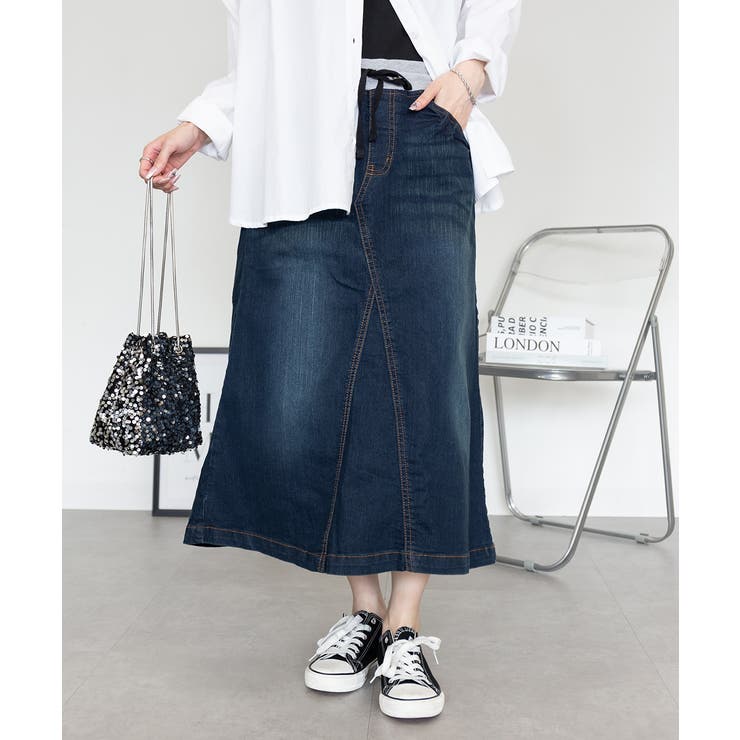 【S-M・L-LL・3L・4L】ウエストリブ デニムロングスカート | JungleJalopy | 詳細画像4 