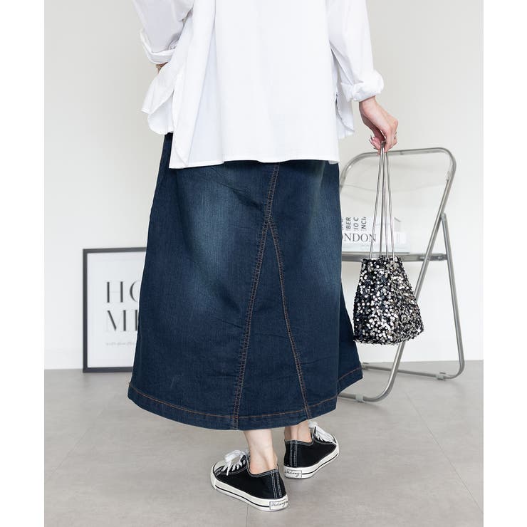 【S-M・L-LL・3L・4L】ウエストリブ デニムロングスカート | JungleJalopy | 詳細画像6 