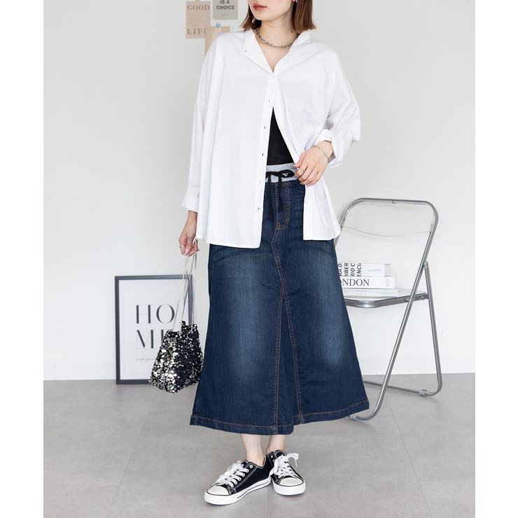 【S-M・L-LL・3L・4L】ウエストリブ デニムロングスカート | JungleJalopy | 詳細画像7 