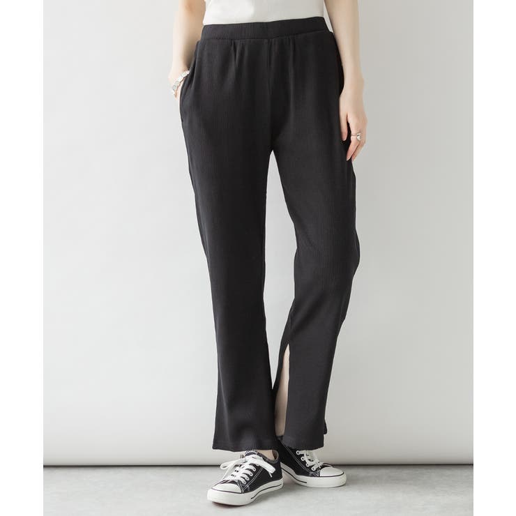 BLACK | 裾スリットストレートカットパンツ レディース 大きいサイズ | JungleJalopy