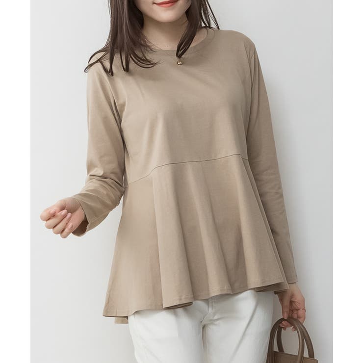 GRAY-BEIGE | 裾フレア長袖カットソー トップス Tシャツ | JungleJalopy