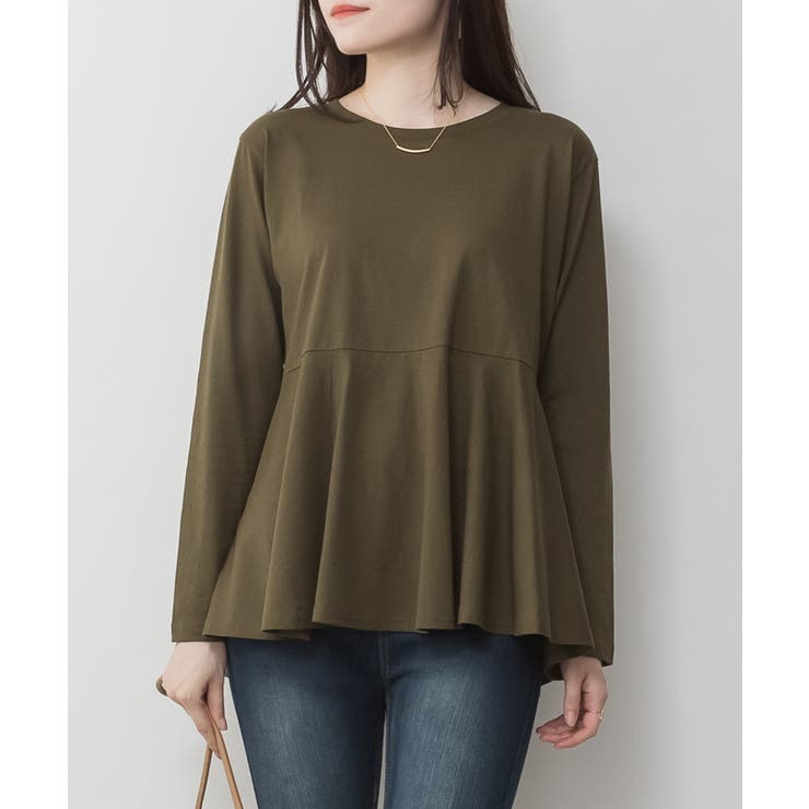 KHAKI | 裾フレア長袖カットソー トップス Tシャツ | JungleJalopy