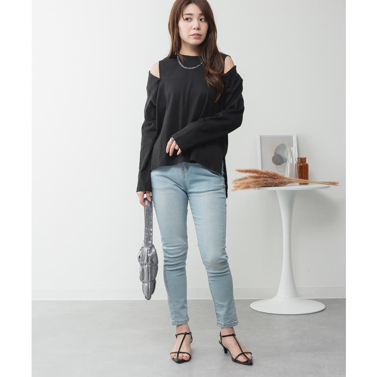 BLACK | オープンショルダーロングスリーブTシャツ レディース 大きいサイズ | JungleJalopy