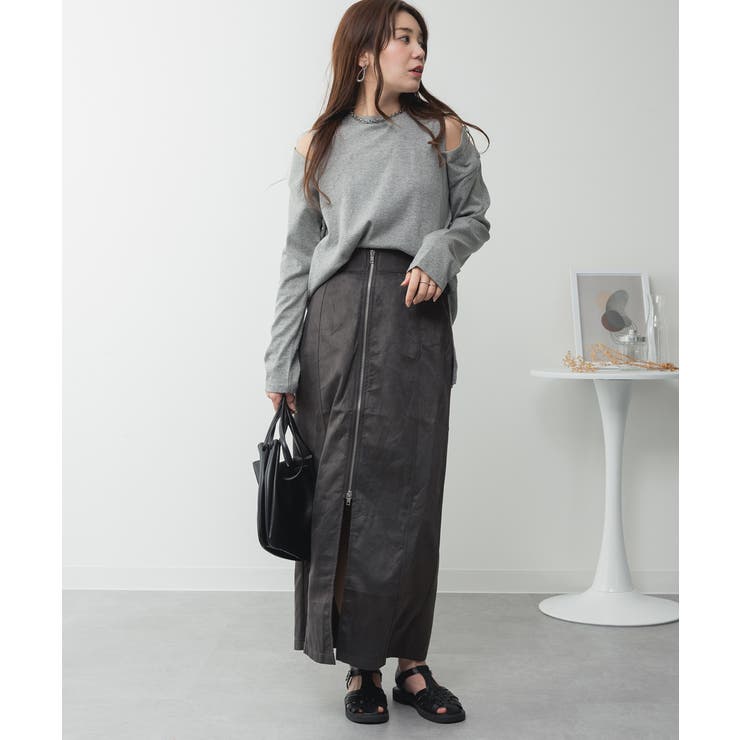 M-GRAY | オープンショルダーロングスリーブTシャツ レディース 大きいサイズ | JungleJalopy