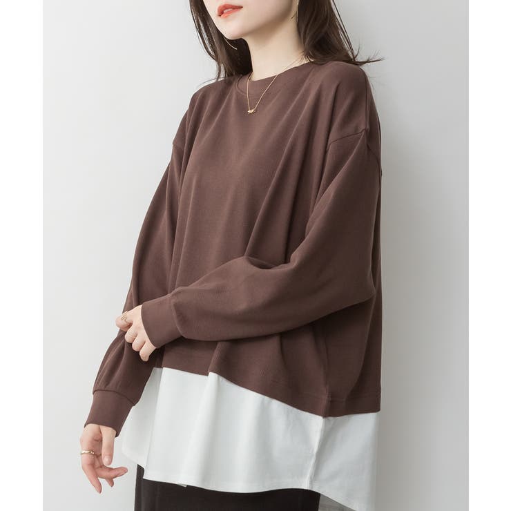 BROWN | ワッフル裾切り替え長袖Tシャツ 冬 レディース | JungleJalopy