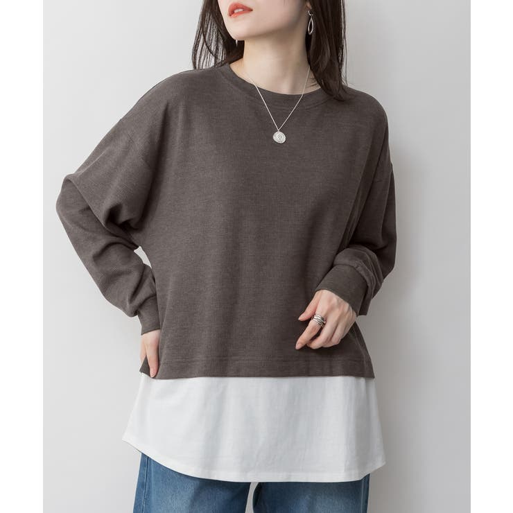 C-GRAY | ワッフル裾切り替え長袖Tシャツ 冬 レディース | JungleJalopy
