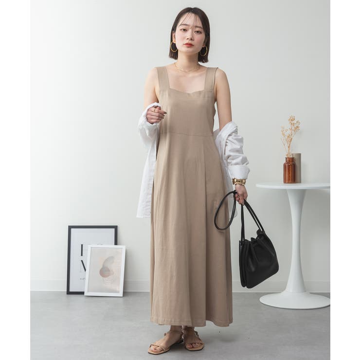 GRAY-BEIGE | ブラ紐隠しワンピース 大きいサイズ ロング丈 | JungleJalopy