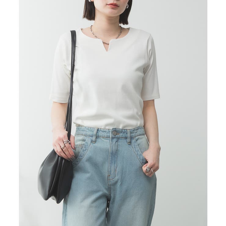 キーネックコットン5分袖トップ レディース 大きいサイズ | JungleJalopy | 詳細画像14 