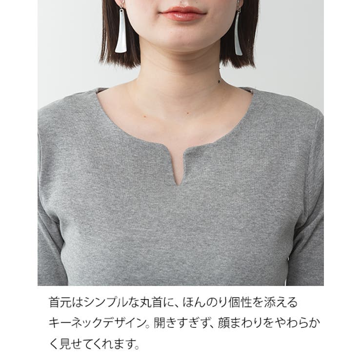 キーネックコットン5分袖トップ レディース 大きいサイズ | JungleJalopy | 詳細画像2 
