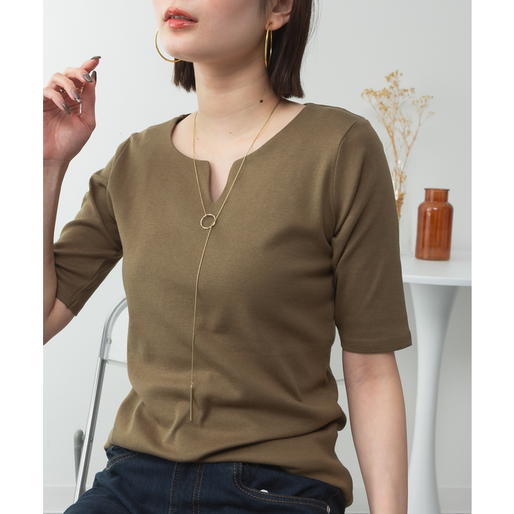 キーネックコットン5分袖トップ レディース 大きいサイズ | JungleJalopy | 詳細画像58 