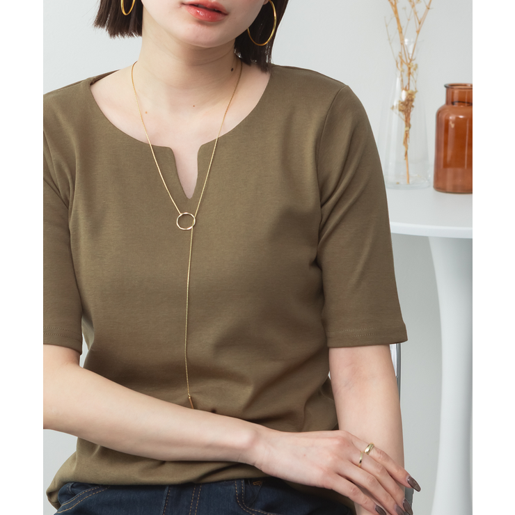 キーネックコットン5分袖トップ レディース 大きいサイズ | JungleJalopy | 詳細画像60 