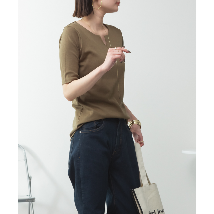 キーネックコットン5分袖トップ レディース 大きいサイズ | JungleJalopy | 詳細画像62 