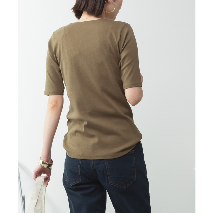 キーネックコットン5分袖トップ レディース 大きいサイズ | JungleJalopy | 詳細画像63 