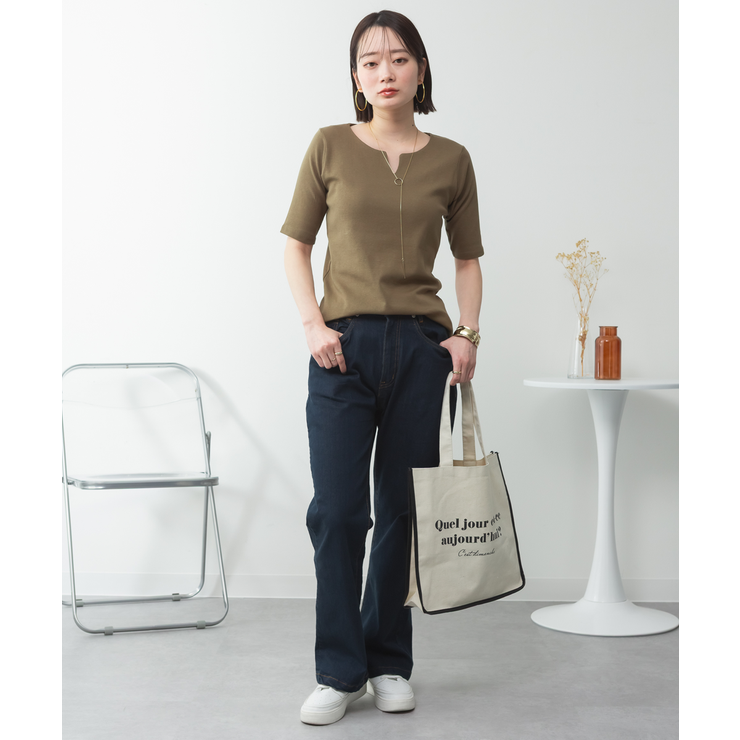 キーネックコットン5分袖トップ レディース 大きいサイズ | JungleJalopy | 詳細画像70 