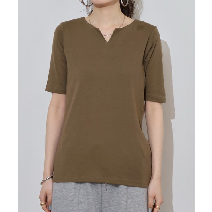 キーネックコットン5分袖トップ レディース 大きいサイズ | JungleJalopy | 詳細画像74 