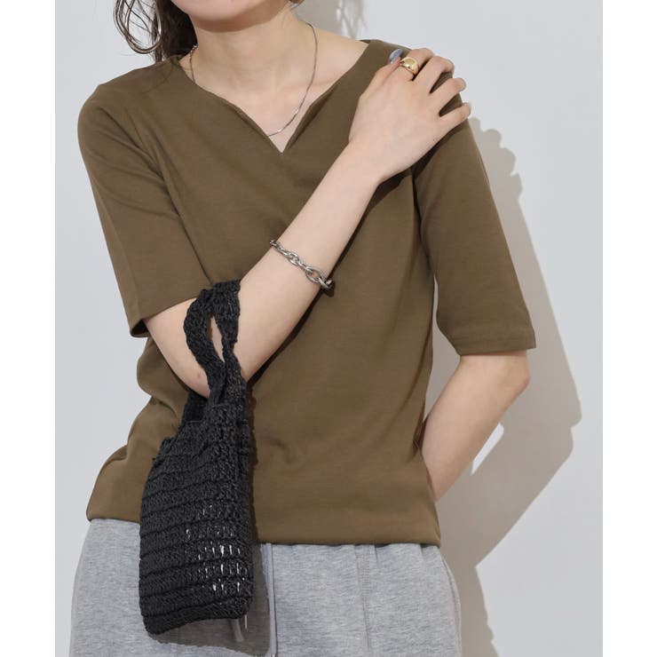 キーネックコットン5分袖トップ レディース 大きいサイズ | JungleJalopy | 詳細画像75 